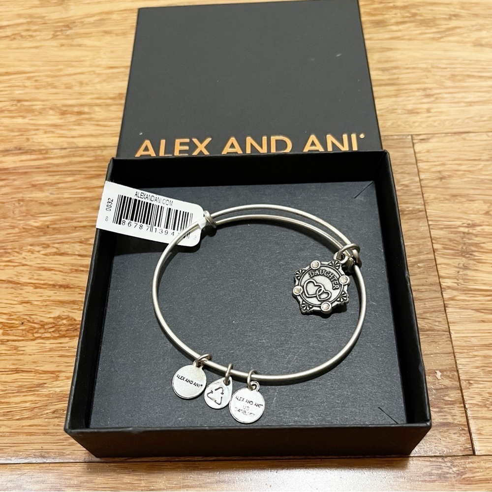 Brand NWT! Alex and Ani Silver Charm Bracelet "Because I love you daughter III"